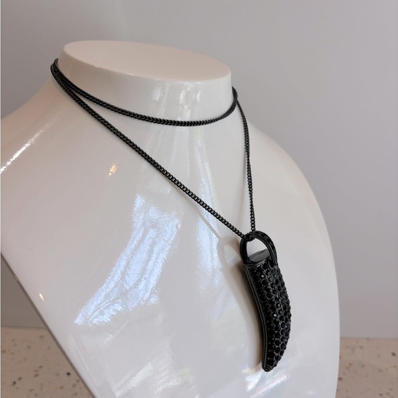 Black Crystal Italian Horn Pendant Necklace - Picture 5 of 8